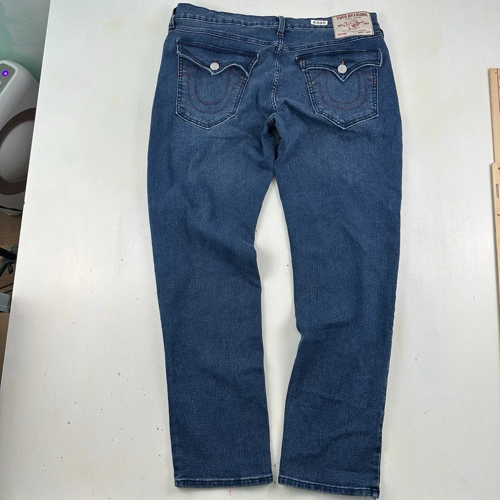 True Religion Geno Flap Relaxed Slim Jeans Mens‎ 36x32 Straight Blue Stretch